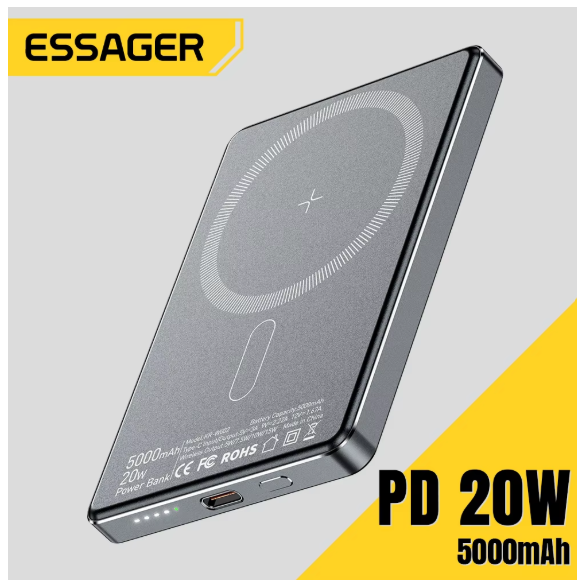 Essager Thin Wireless Power Bank Magnetic 20W 5000mAh Portable Fast Charging External Battery for Magsafe For iPhone 16 15 14