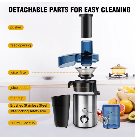 1000W Juicer Machine Whole Fruit and Vegetable Juice Extractor Stainless Steel, 500ML Capacity, 2 Speeds Adjustable