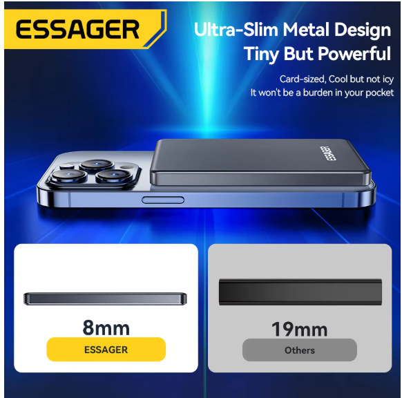 Essager Thin Wireless Power Bank Magnetic 20W 5000mAh Portable Fast Charging External Battery for Magsafe For iPhone 16 15 14