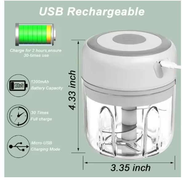 250ML Electric Mini Food Processor Wireless USB Rechargeable Garlic Chopper Portable Vegetable Onion Mincer Meat Grinder Gadget