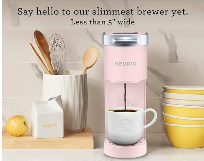 Keurig K-Mini Mate Single Serve K-Cup Pod Coffee Maker, Brews Up to 12 oz Cup, Compact Portable Coffee Machine for Small Spaces, Great for Dorms & Offices, Pink Sands